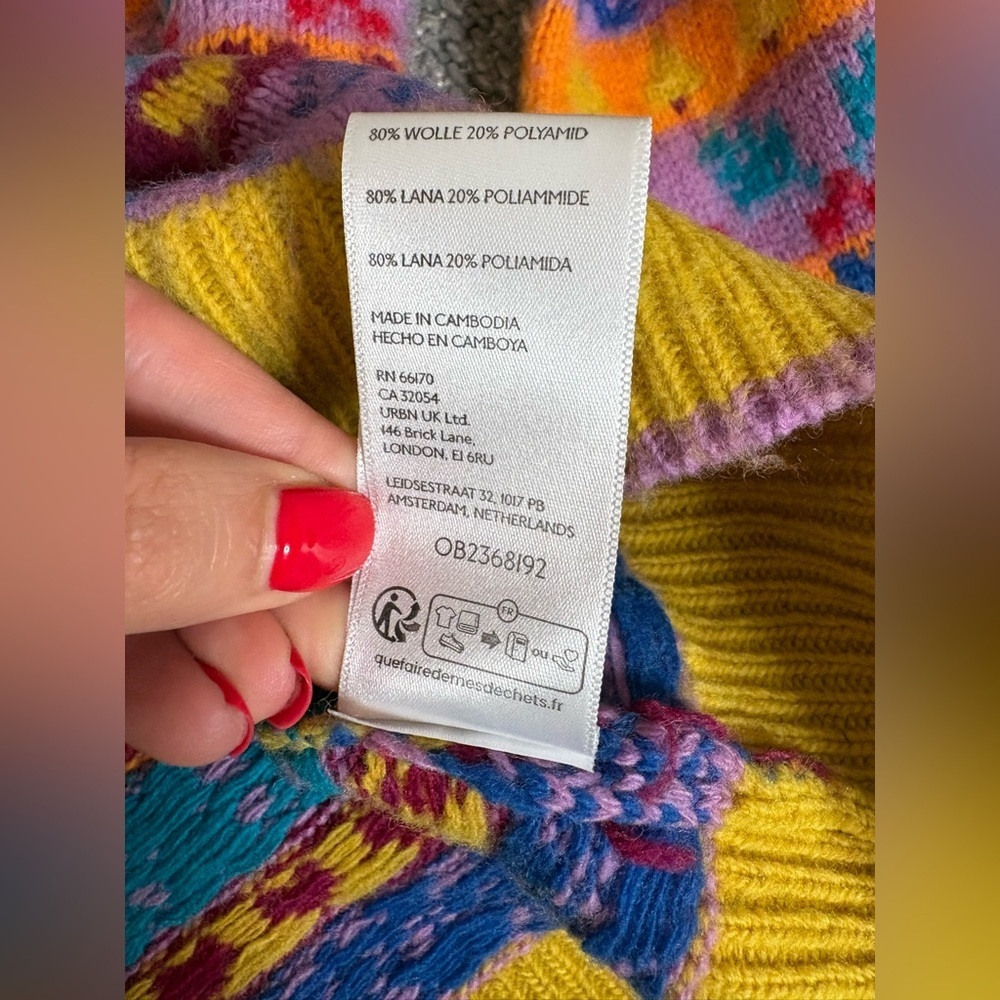 Free People Favorite Things Wool Sweater Bright Confetti Jacquard Knit Size L - Picture 11 of 16